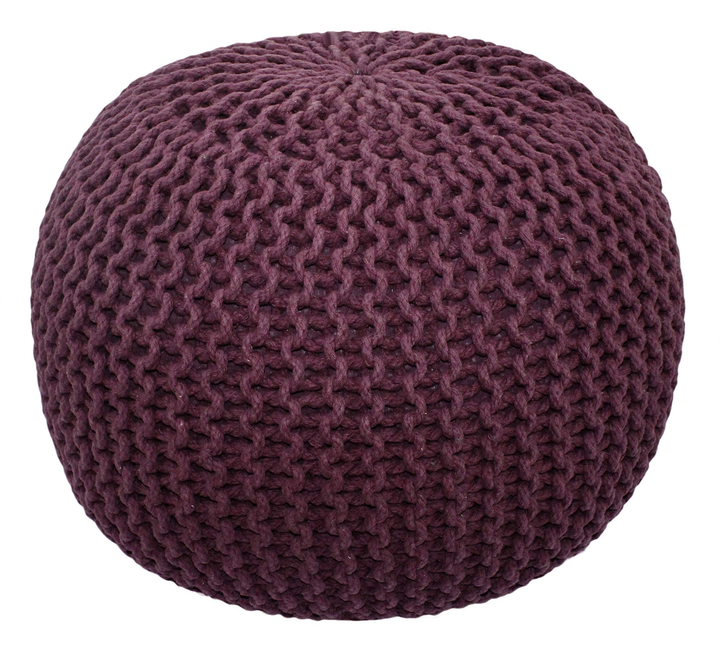 Hand-Knitted Cotton Round Pouf – Braid Cord Ottoman, Footrest, and Accent Seat for Living Room, Nursery, Kids Room, or Dorm Décor – 20x14