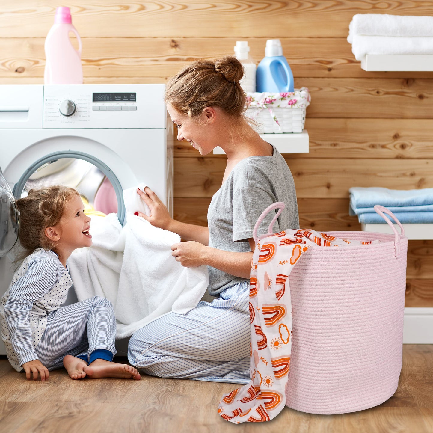 Cotton Boho Rope Laundry Basket – Woven Hamper for Blankets, Toys, and Nursery Storage