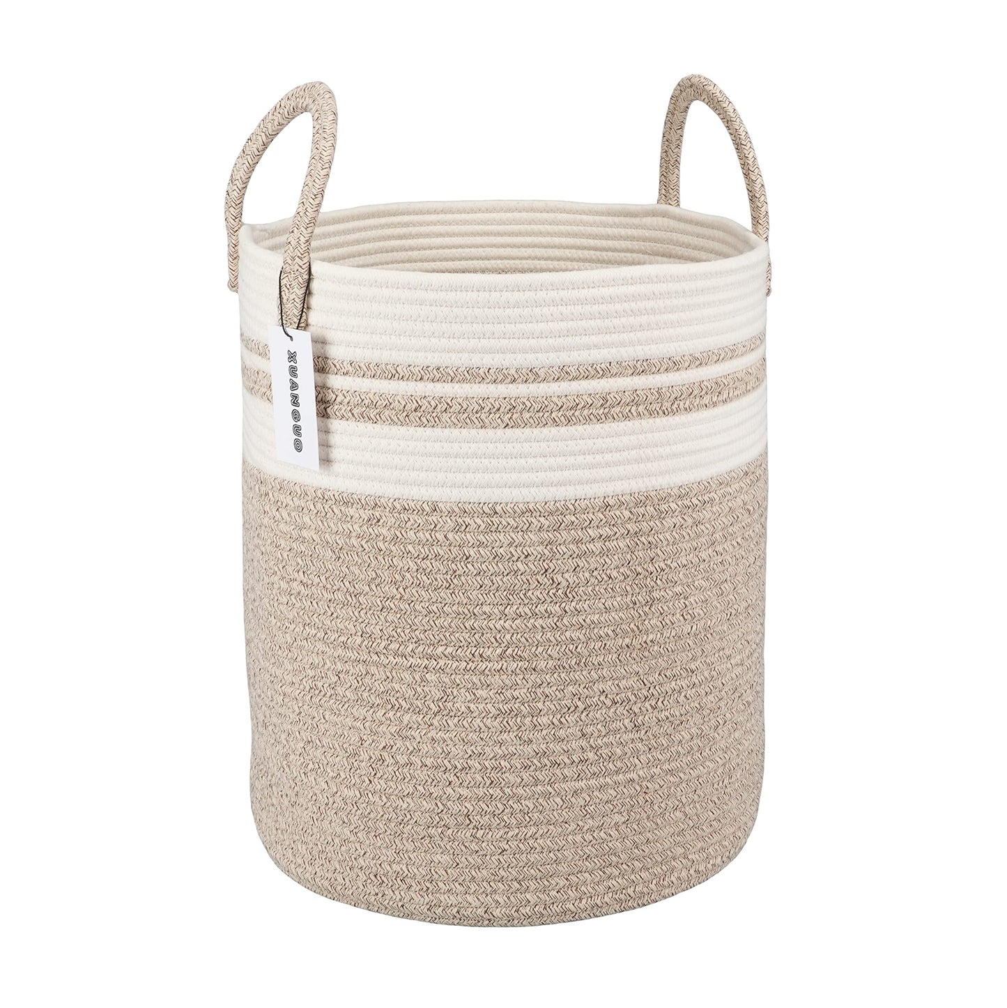 Cotton Boho Rope Laundry Basket – Woven Hamper for Blankets, Toys, and Nursery Storage