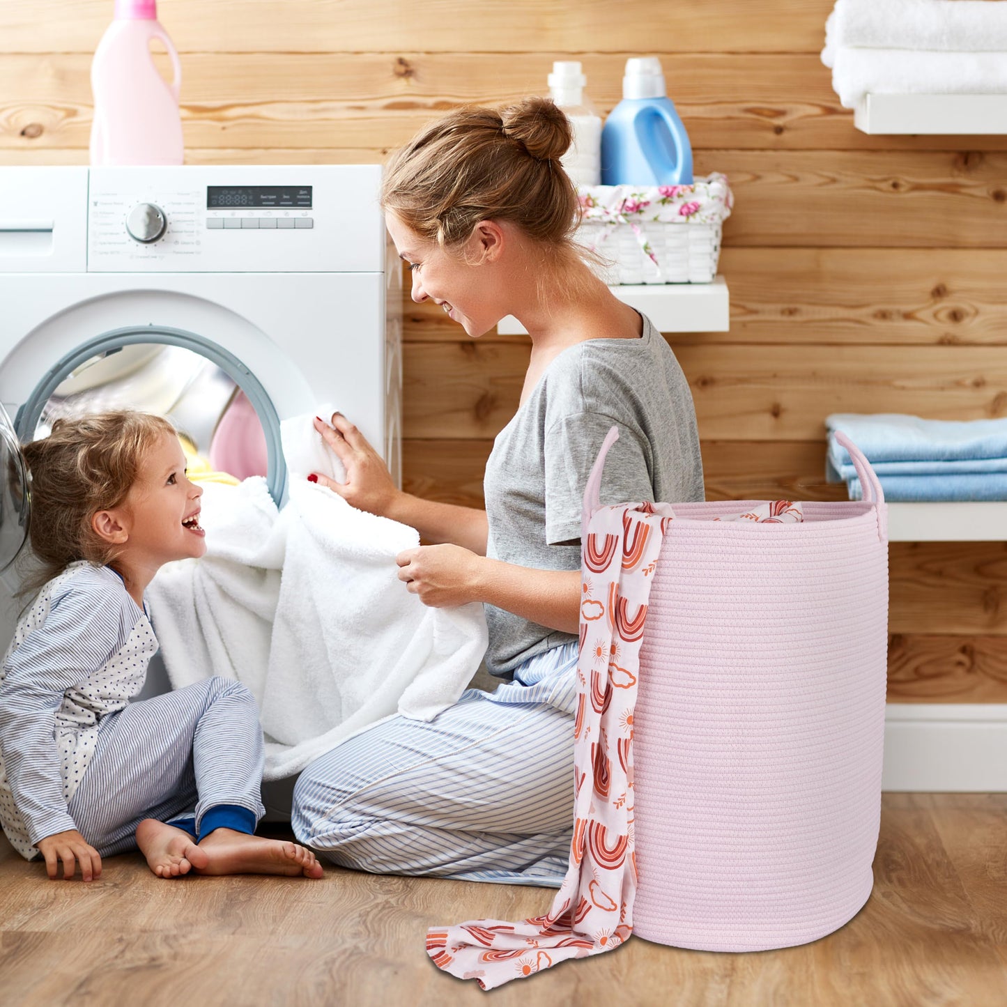 Cotton Boho Rope Laundry Basket – Woven Hamper for Blankets, Toys, and Nursery Storage