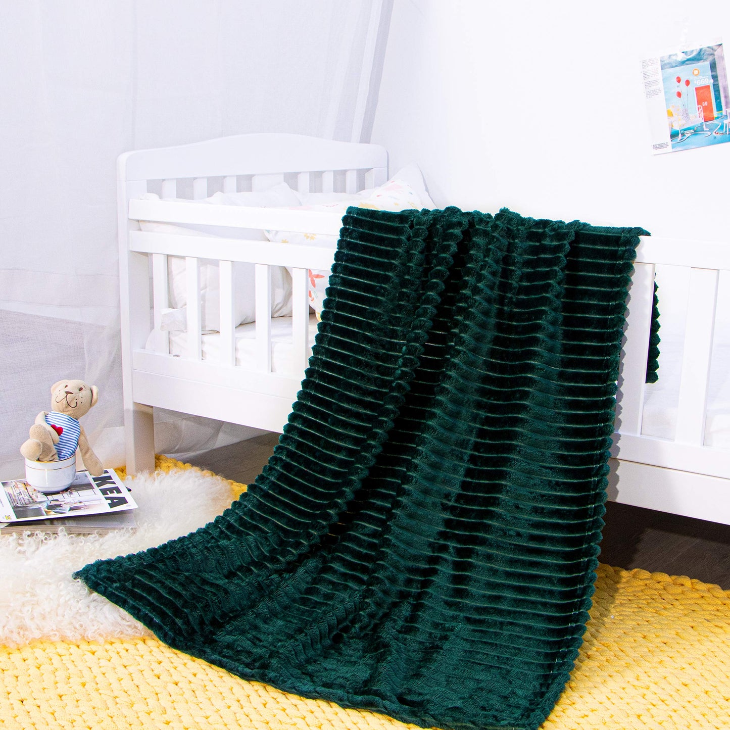 Flannel Fluffy Fuzzy Toddler Blanket, Warm and Lightweight Reversible Stripes Design