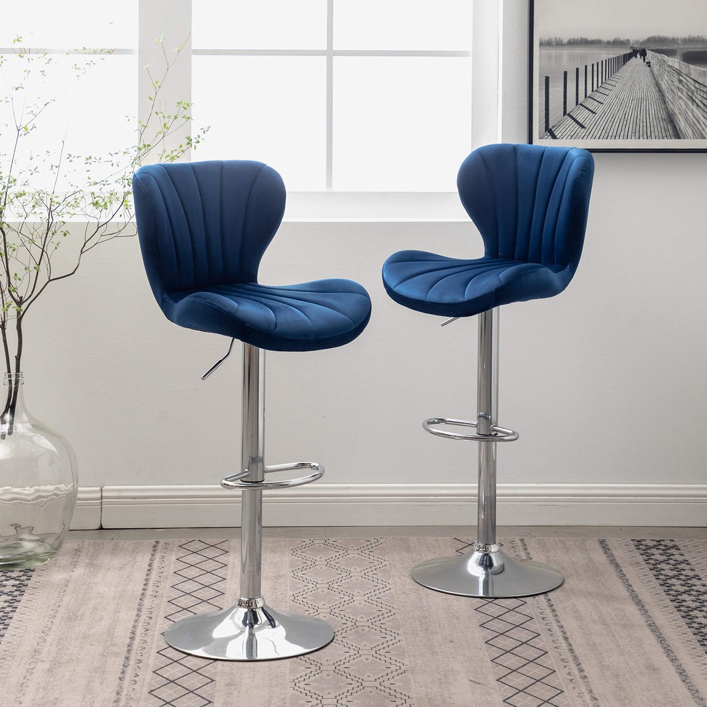 Velvet Adjustable Swivel Barstools, Set of 2