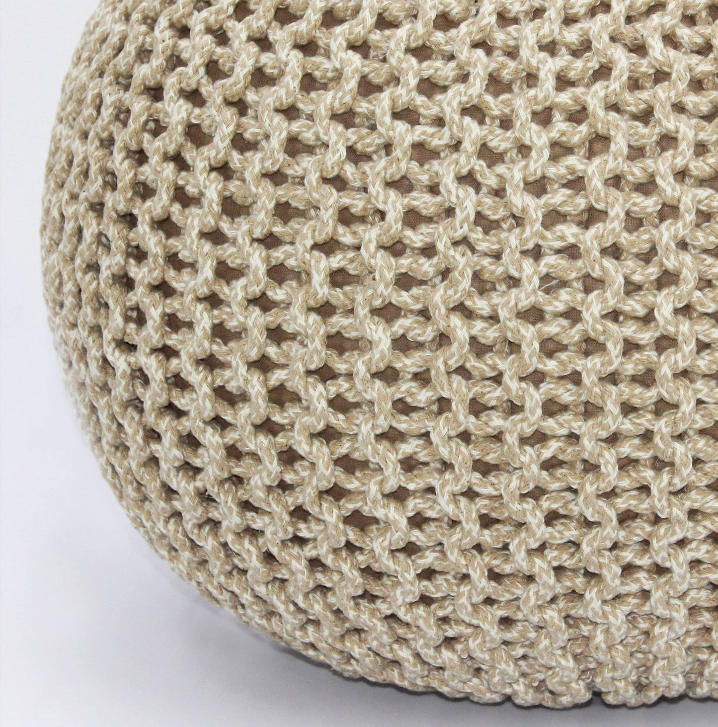 Hand-Knitted Cotton Round Pouf – Braid Cord Ottoman, Footrest, and Accent Seat for Living Room, Nursery, Kids Room, or Dorm Décor – 20x14