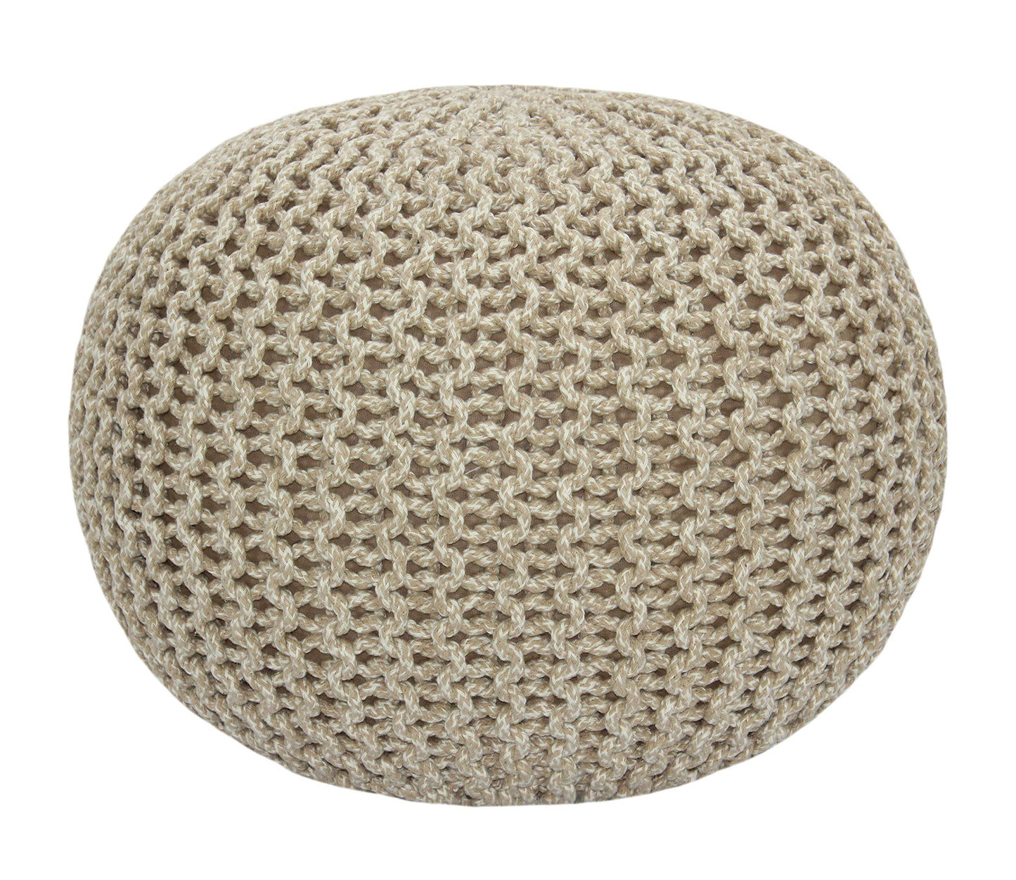 Hand-Knitted Cotton Round Pouf – Braid Cord Ottoman, Footrest, and Accent Seat for Living Room, Nursery, Kids Room, or Dorm Décor – 20x14