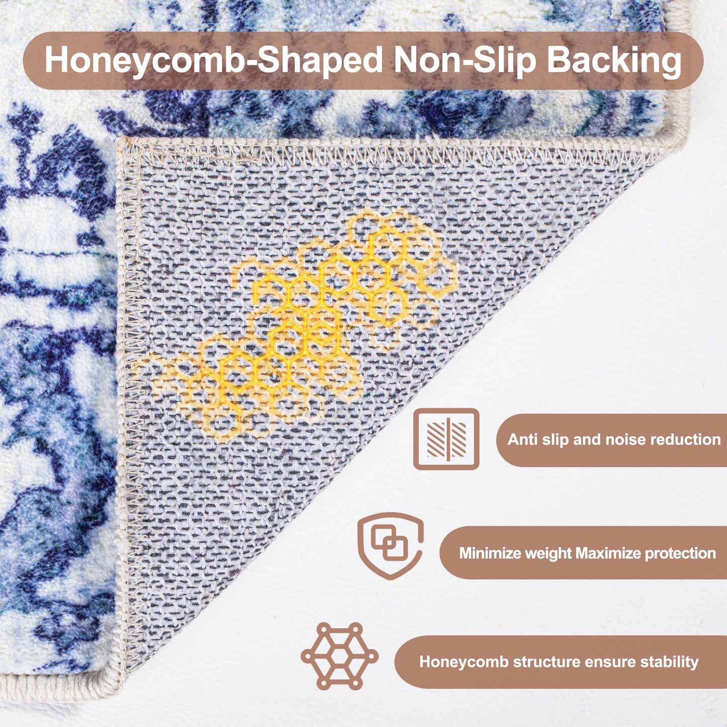 Vintage Floral Honeycomb Non Slip Area Rug