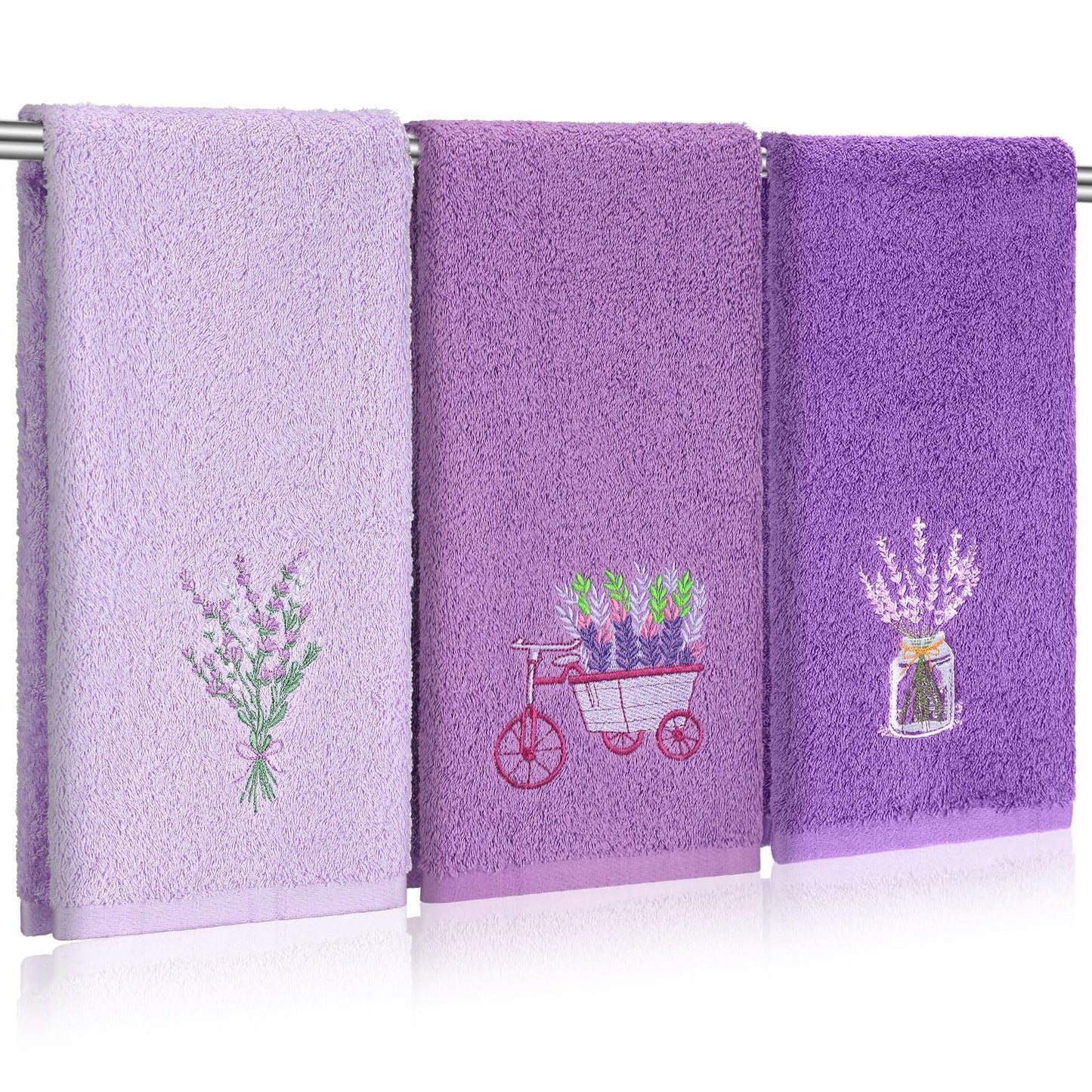 Embroidered Floral Hand Towels - Cute Summer Flowers Cotton Soft Absorbent Towels