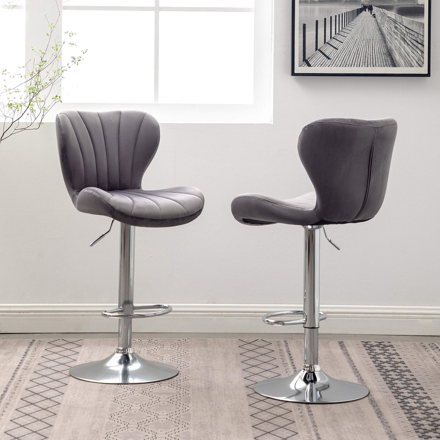 Velvet Adjustable Swivel Barstools, Set of 2