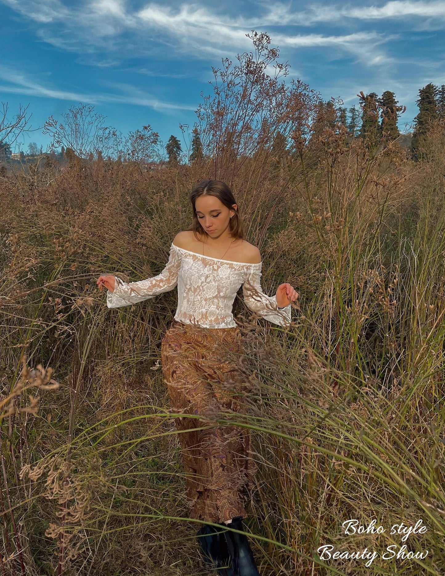 Lace Long Sleeve Y2k Off The Shoulder Tops Sexy Sheer Bell Tops