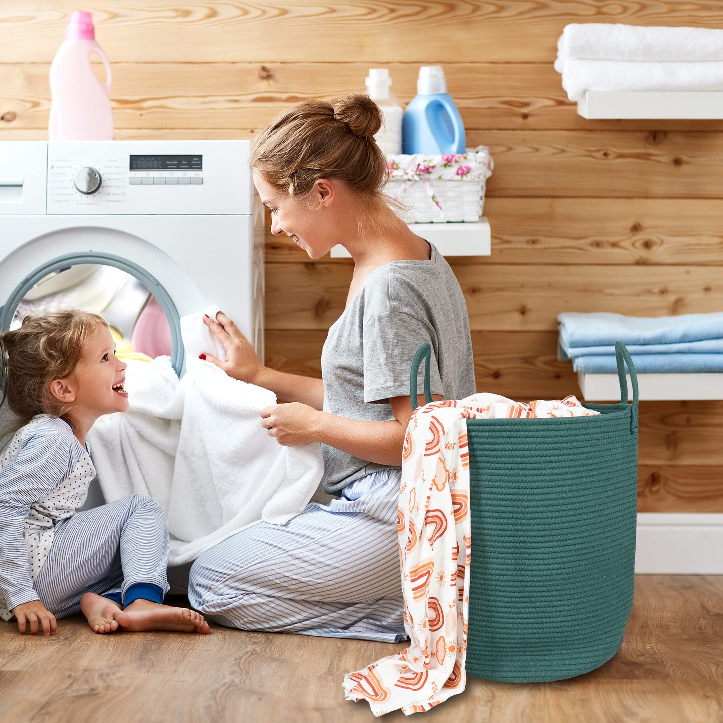 Cotton Boho Rope Laundry Basket – Woven Hamper for Blankets, Toys, and Nursery Storage