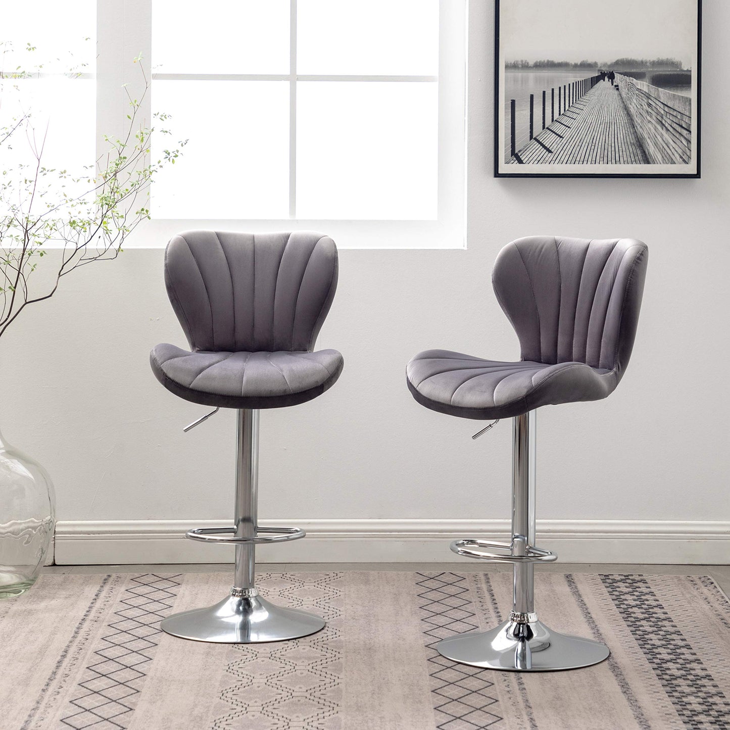 Velvet Adjustable Swivel Barstools, Set of 2