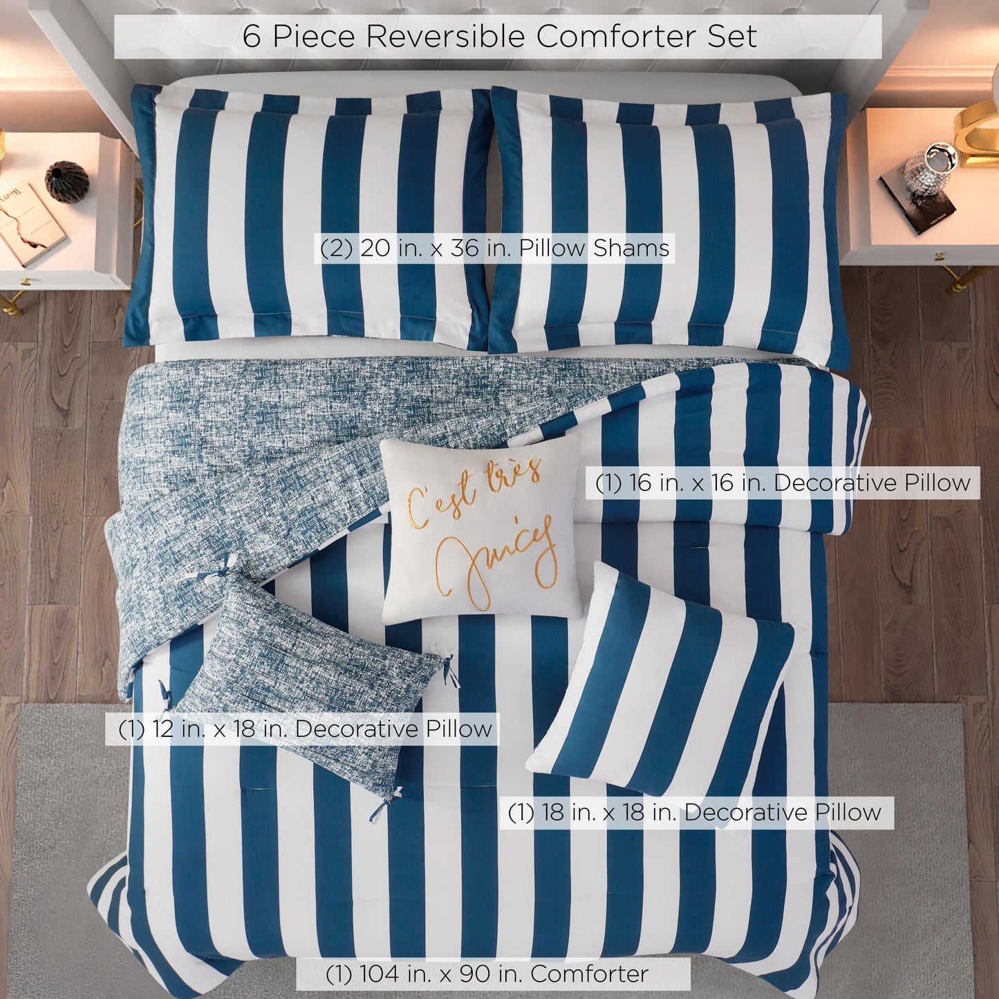 Juicy Couture Cabana Stripe Reversible Bedding Set