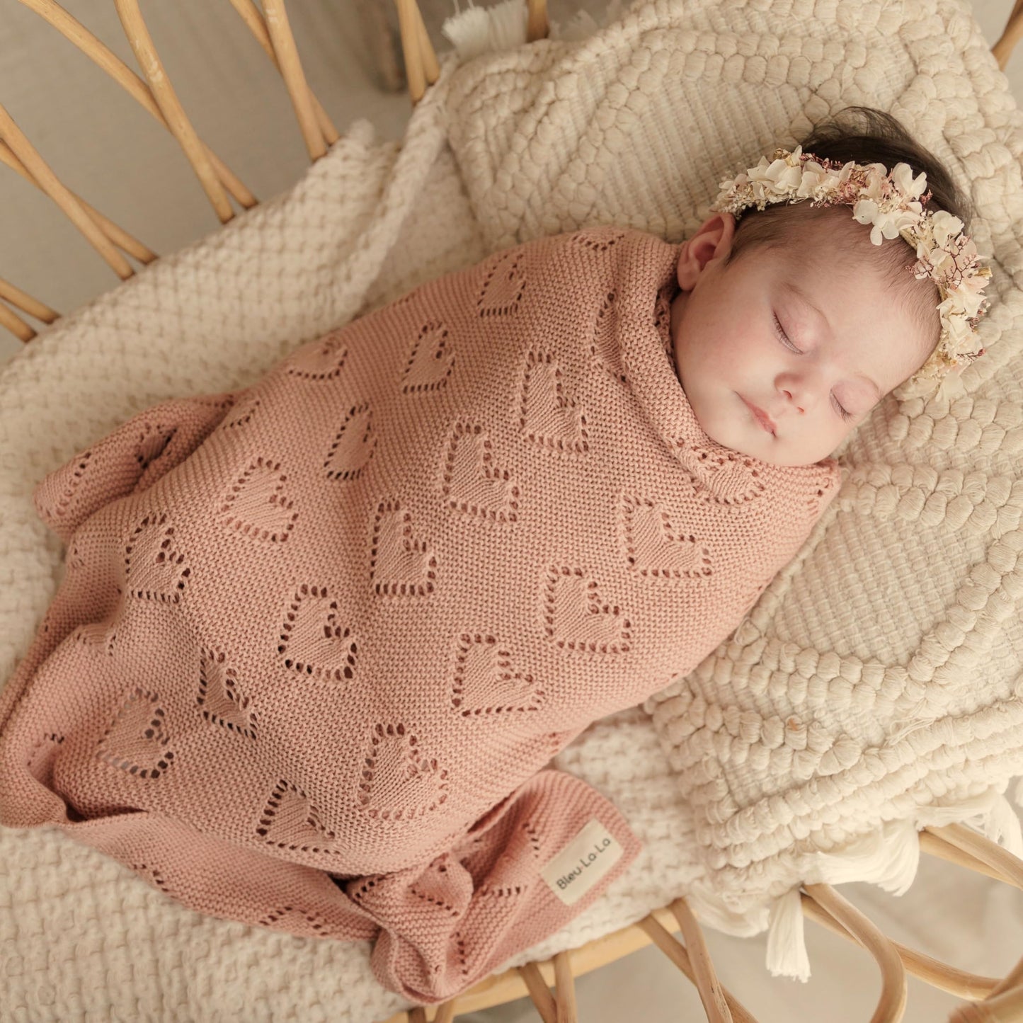 Swaddling Luxury Cotton Knit Heart Baby Blanket