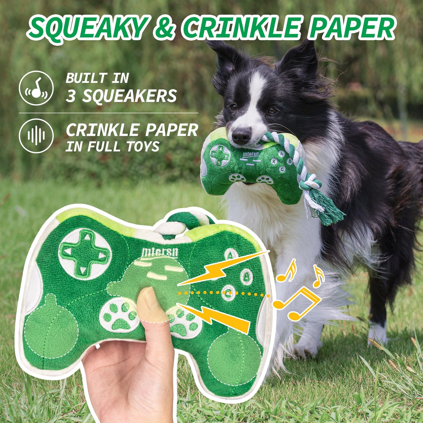 Cute Dog Plush Toys : Squeaky Dog Toys with Crinkle Paper and Interactive Rope Toy for Tug of War - Game Controller