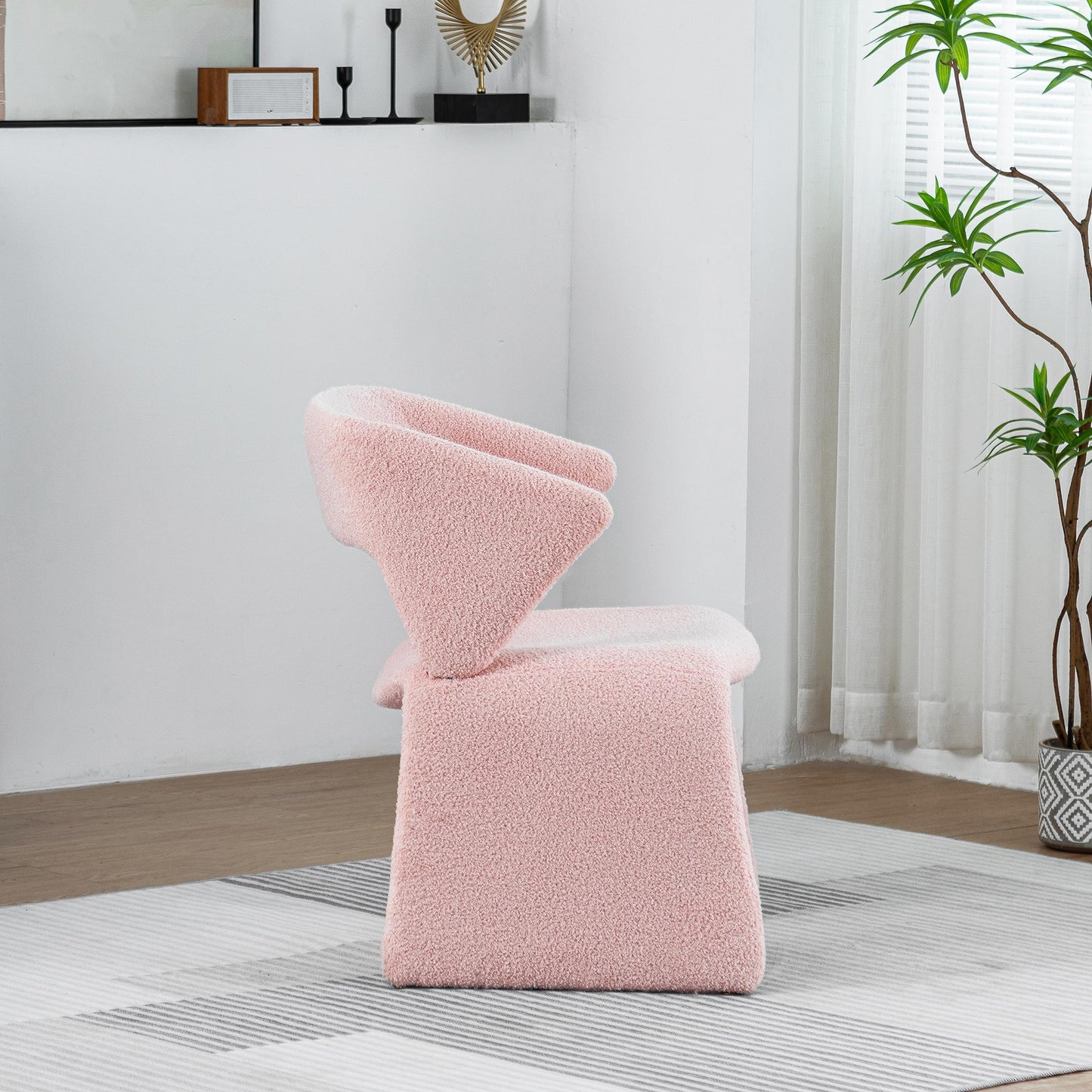 Modern Bouclé Sherpa Accent Chair – Comfy Tufted Lamb Fabric Armed Leisure Chair for Reading, Bedroom, Office, and Living Room