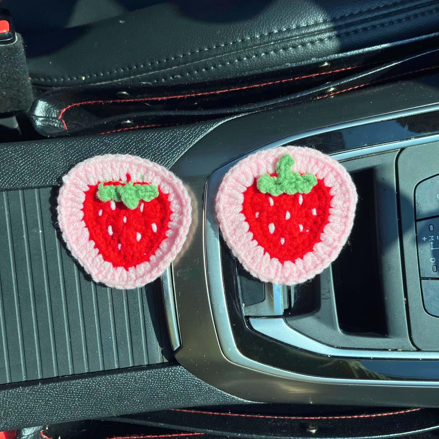 Pink Strawberry Granny Square Pattern - Crochet Steering Wheel Cover Set