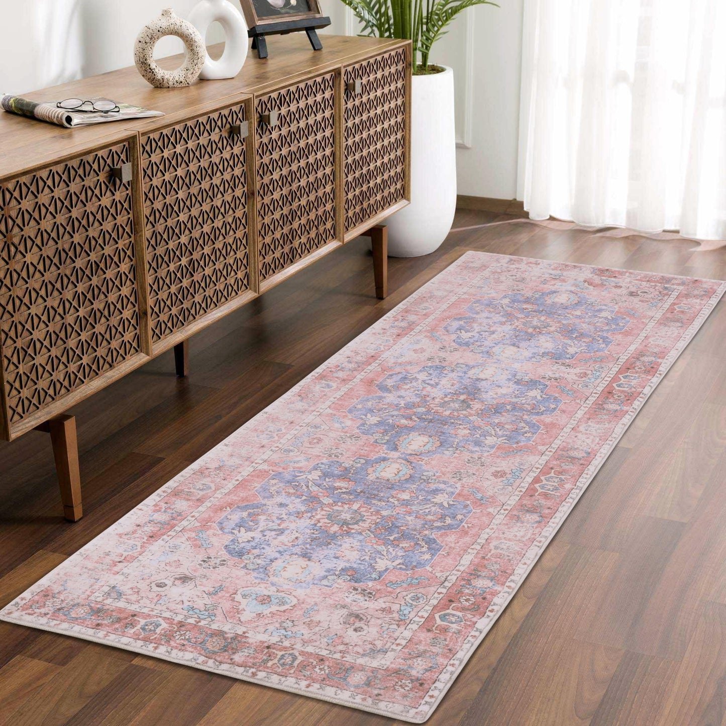 Vintage Floral Honeycomb Non Slip Area Rug