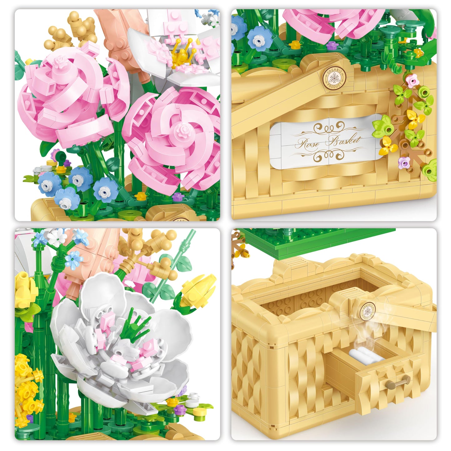 Flower Bouquet Building Kit Bonsai Rose Fower Basket Building Blocks Set