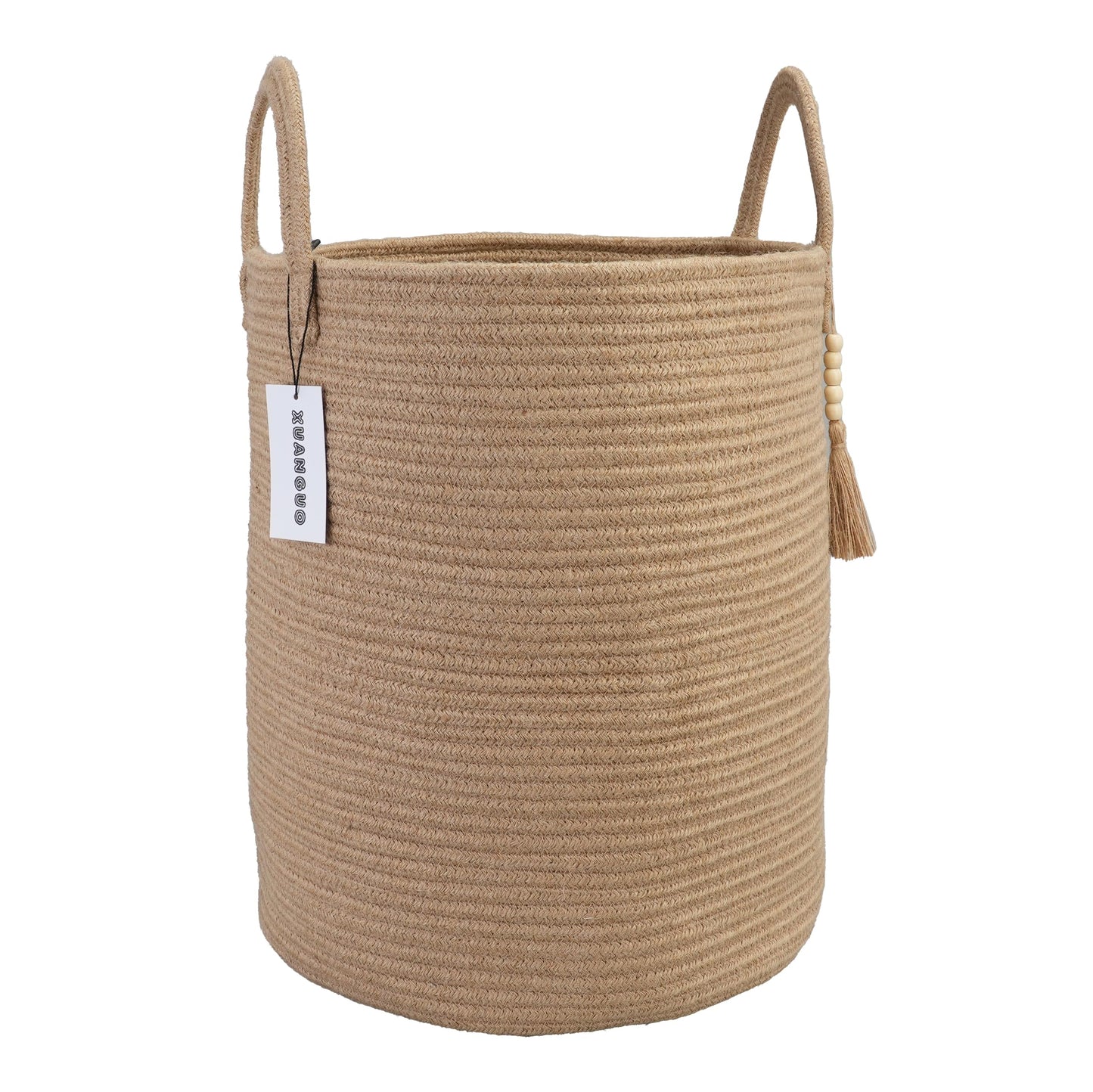 Cotton Boho Rope Laundry Basket – Woven Hamper for Blankets, Toys, and Nursery Storage