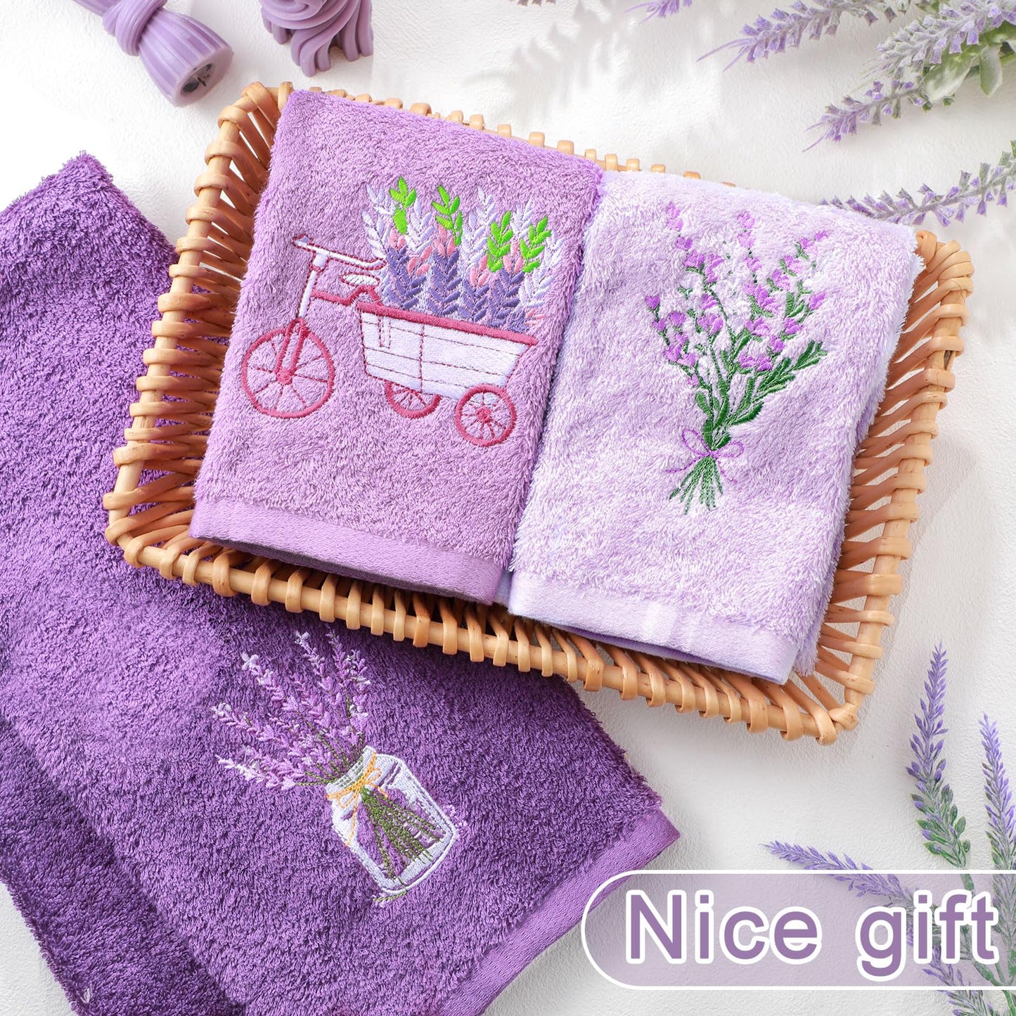 Embroidered Floral Hand Towels - Cute Summer Flowers Cotton Soft Absorbent Towels