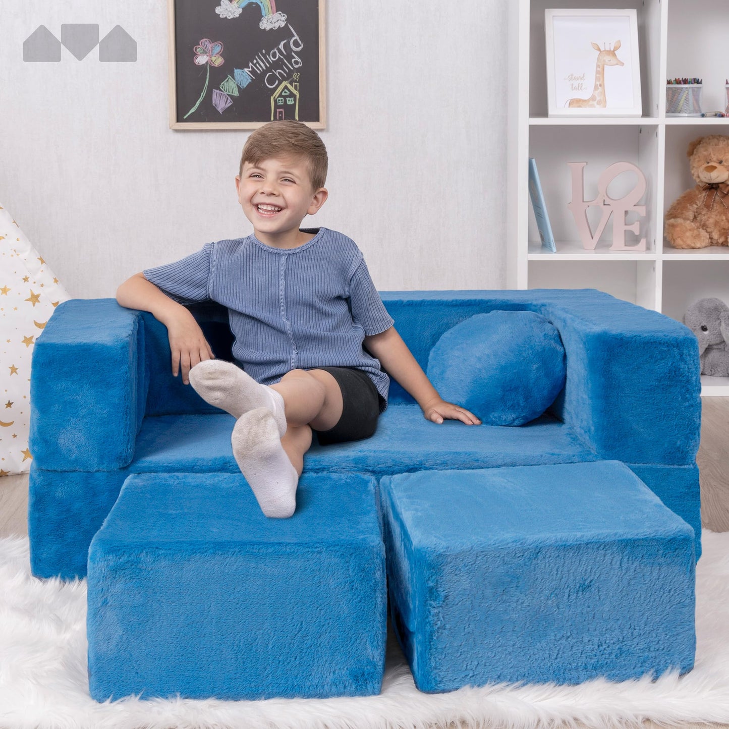 Modular Kids Sofa for Toddler and Baby Playroom/Bedroom Furniture with Bonus Pillow