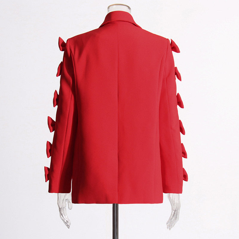 High-grade Stitching Bow Top Loose Straight All-matching Suit Jacket For Women