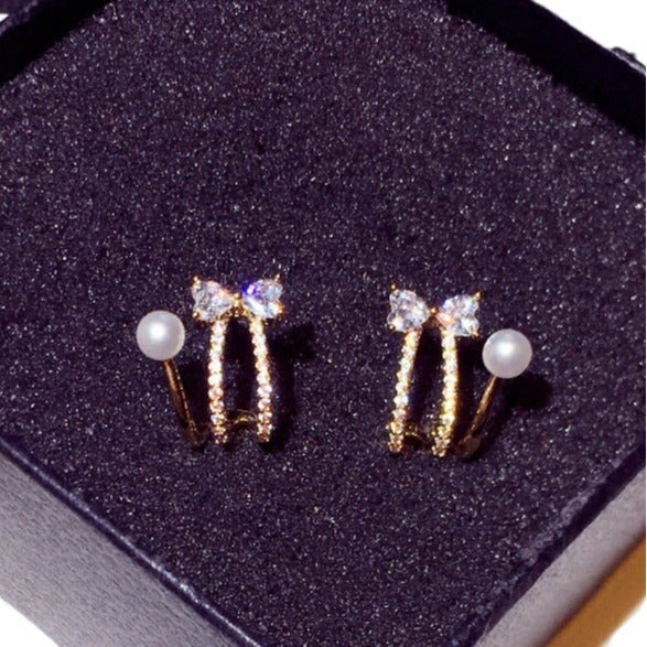 Pearl Bow Stud Earrings For Women