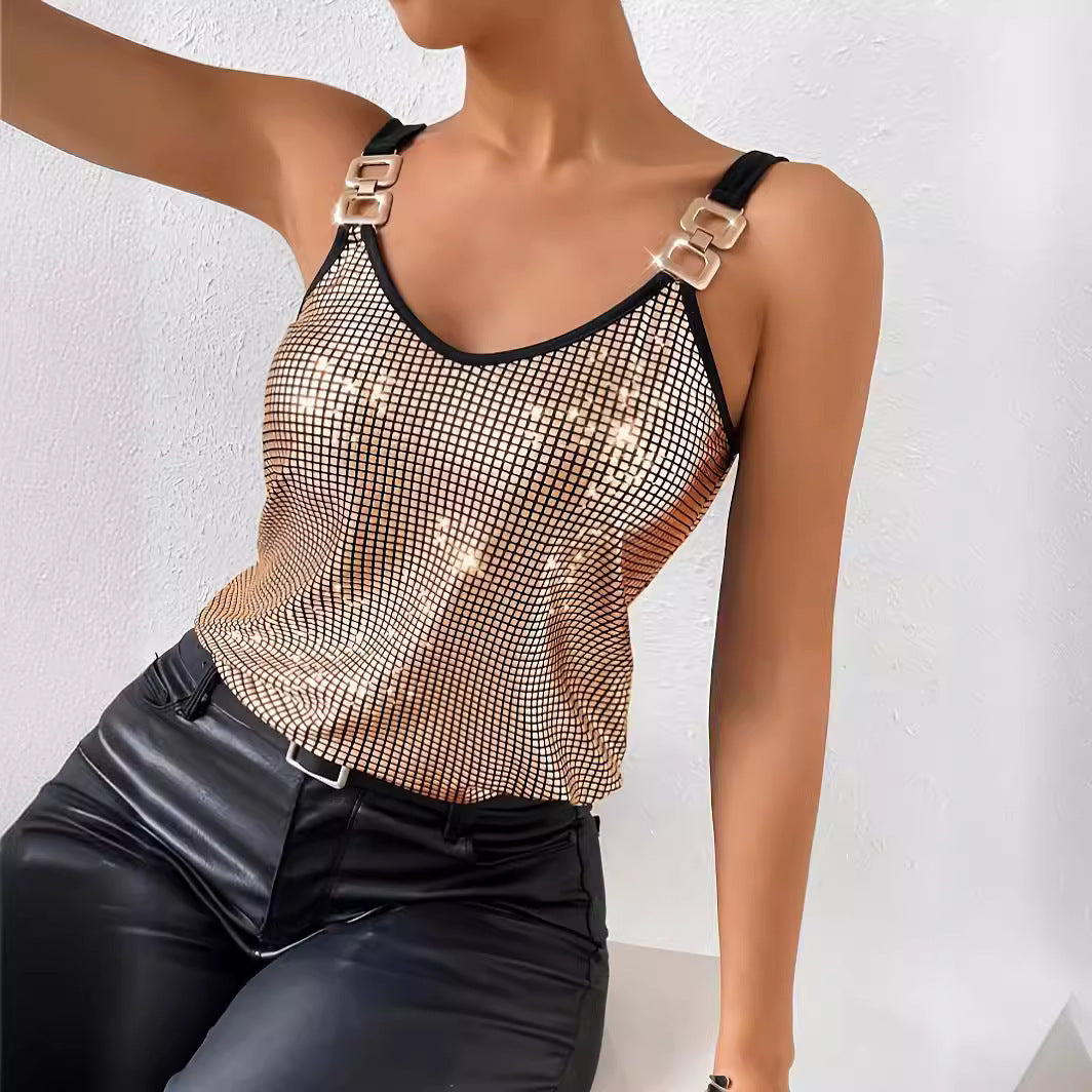 Women's Sequined Suspender Chain Top