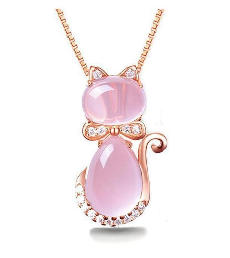 Cat Jewelry Set in Rose Gold Plate & Quartz Crystal Rhinestone