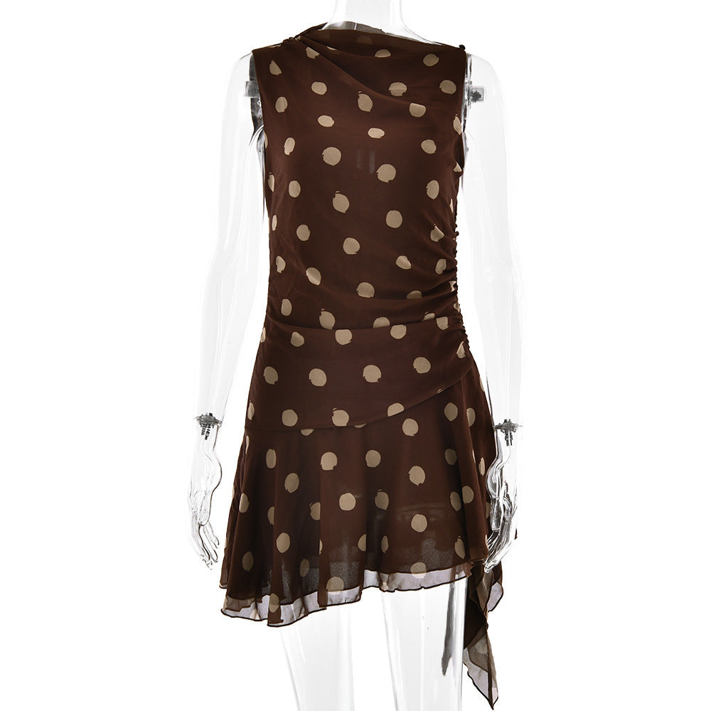 Fashion Waist-controlled Polka Dot Pleated Women's Dress