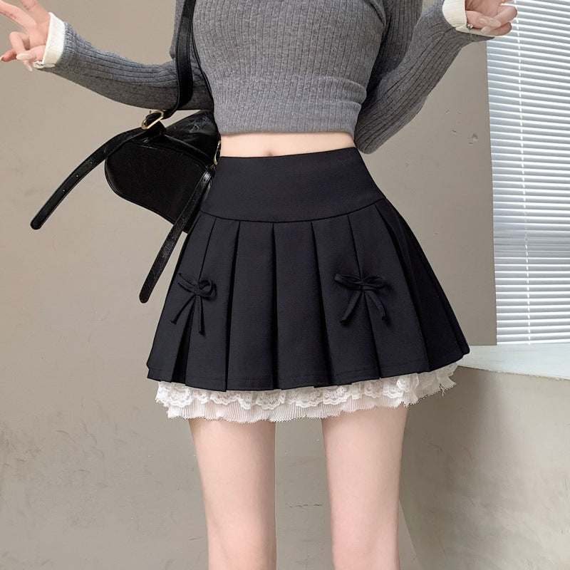 Women's Black Suit Skirt Summer High Waist-word Bow