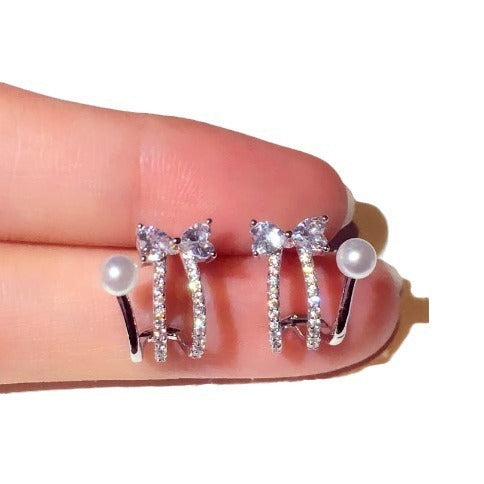 Pearl Bow Stud Earrings For Women