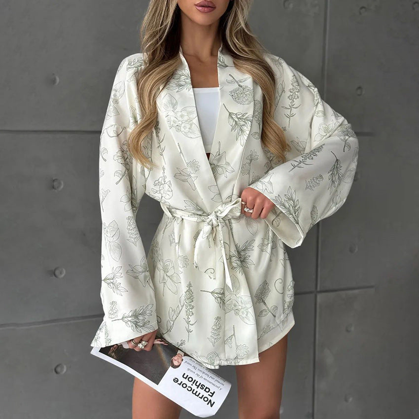 Printed Fashion Long Sleeve Shorts Pajamas Two-piece Set