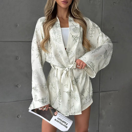 Printed Fashion Long Sleeve Shorts Pajamas Two-piece Set