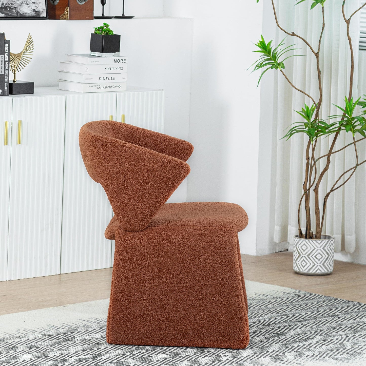 Modern Bouclé Sherpa Accent Chair – Comfy Tufted Lamb Fabric Armed Leisure Chair for Reading, Bedroom, Office, and Living Room