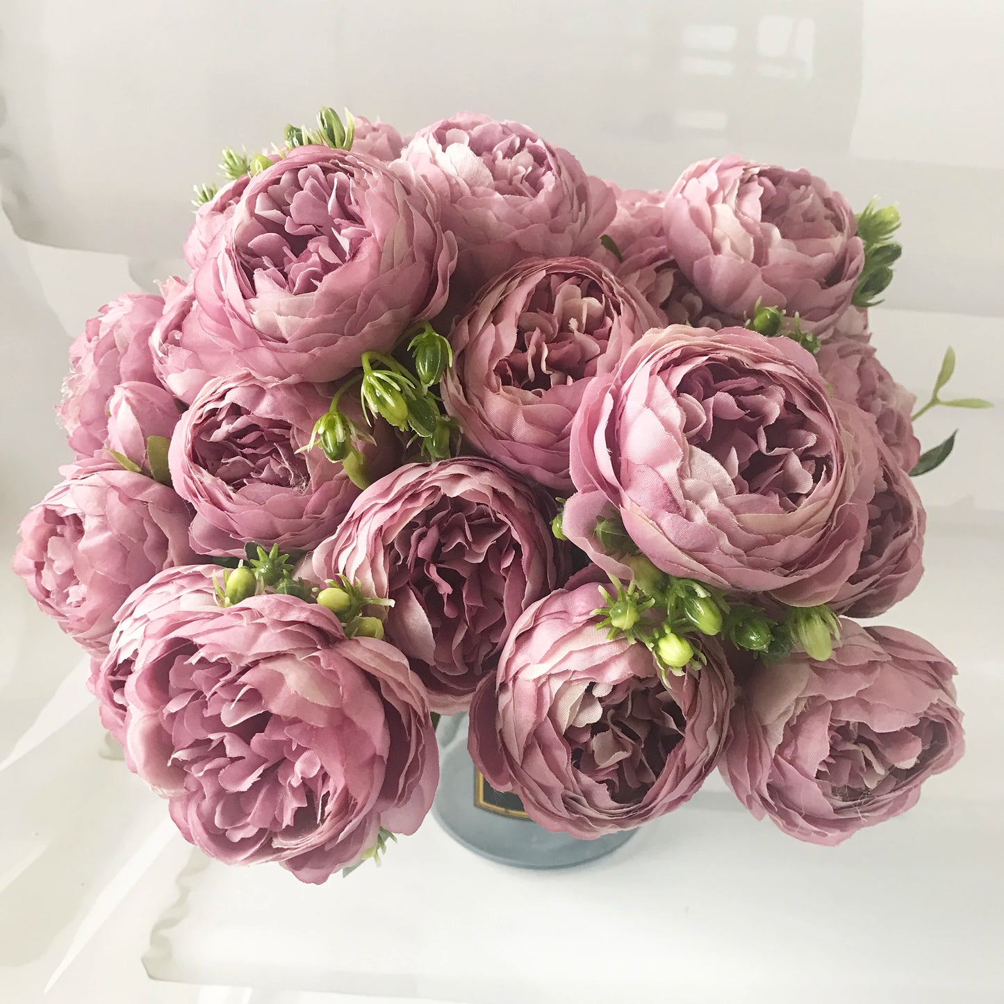 Silk Peony Artificial Flowers Bouquet 5 Big Head and 4 Bud Fake Flowers for Decoration 30cm