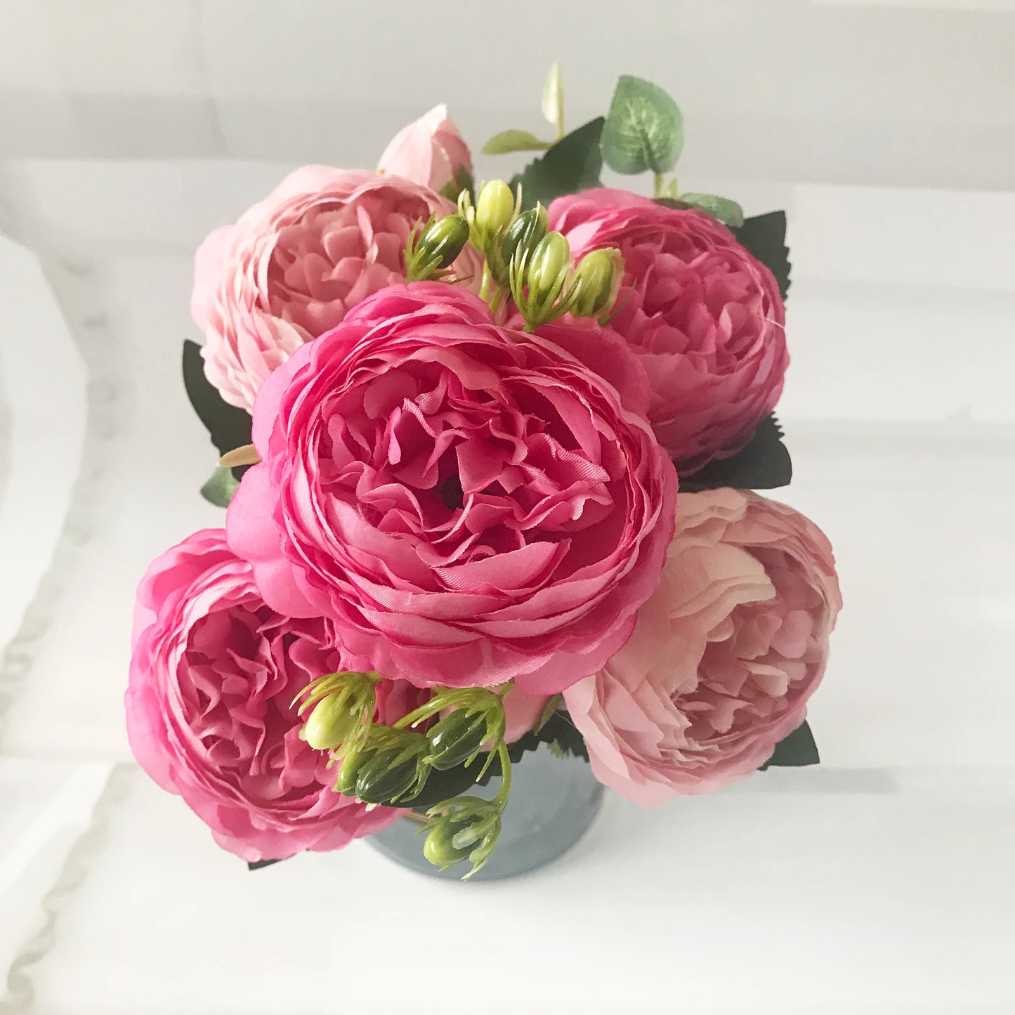 Silk Peony Artificial Flowers Bouquet 5 Big Head and 4 Bud Fake Flowers for Decoration 30cm