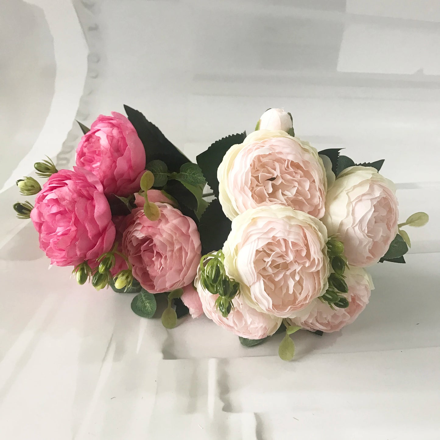 Silk Peony Artificial Flowers Bouquet 5 Big Head and 4 Bud Fake Flowers for Decoration 30cm