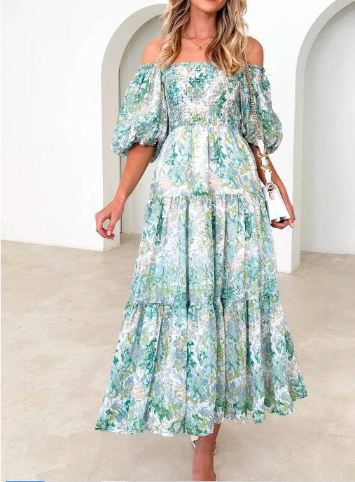 Off-shoulder Off-shoulder Collar Floral Dress