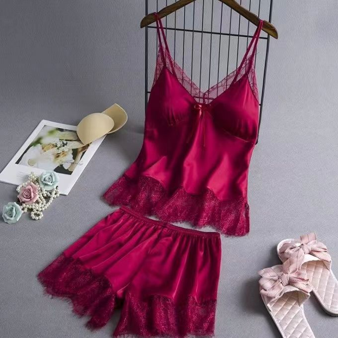 New Elastic Satin Lace Suit Nightdress With Suspenders Style