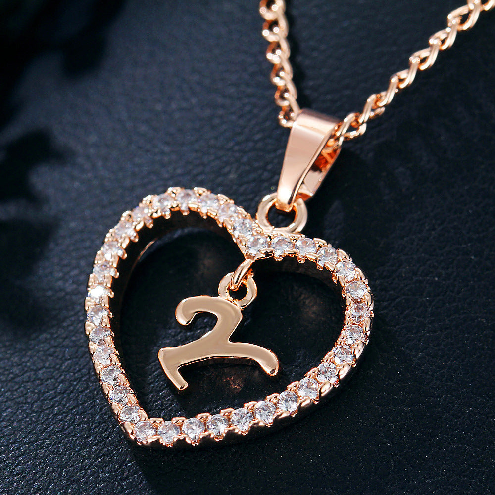 Heart-shaped Zircon Pendant Necklace Stainless Steel Gold 26 Letters