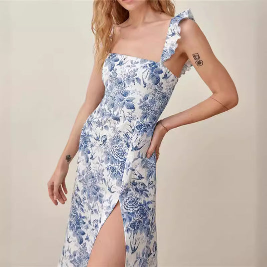 Retro Loose Comfortable Strap Printed Dress