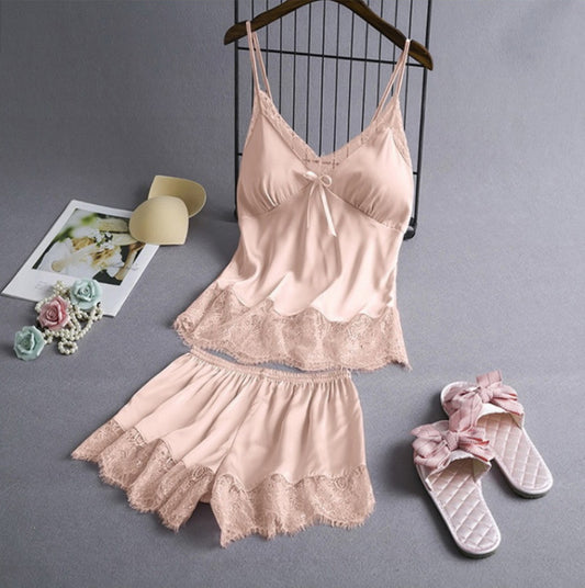 New Elastic Satin Lace Suit Nightdress With Suspenders Style