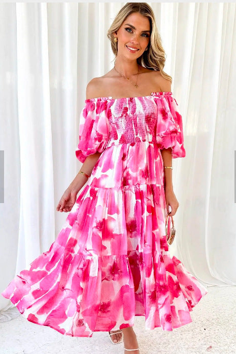 Off-shoulder Off-shoulder Collar Floral Dress