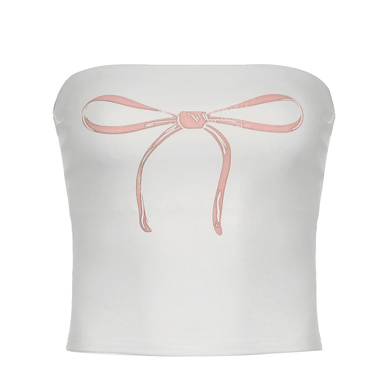 Sweet Bow Print Slim Tube Top