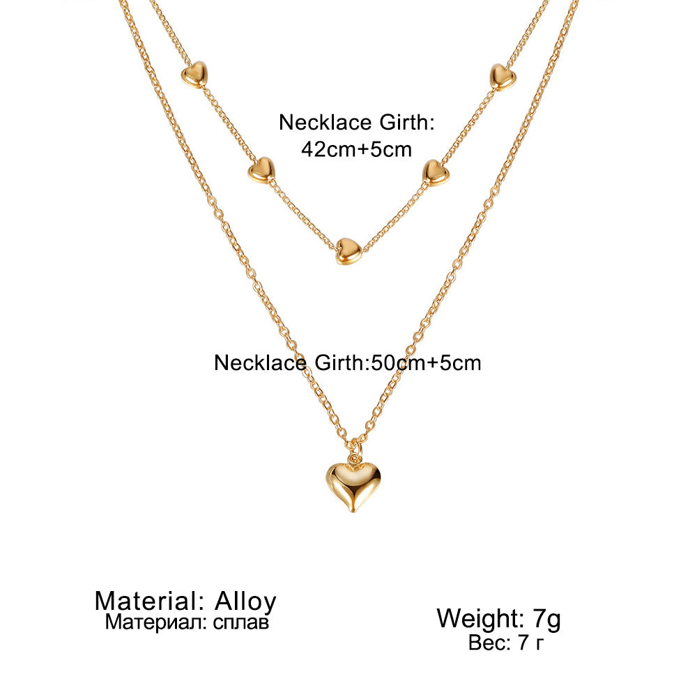 Double-layer Heart Pendant Fine Chain Necklace For Women Multilayer Gold Color Metal Necklaces