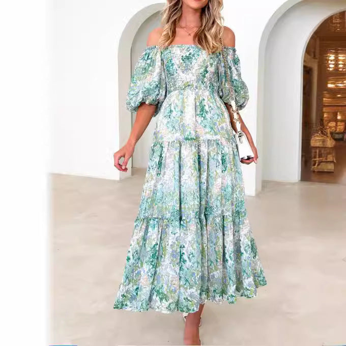 Off-shoulder Off-shoulder Collar Floral Dress