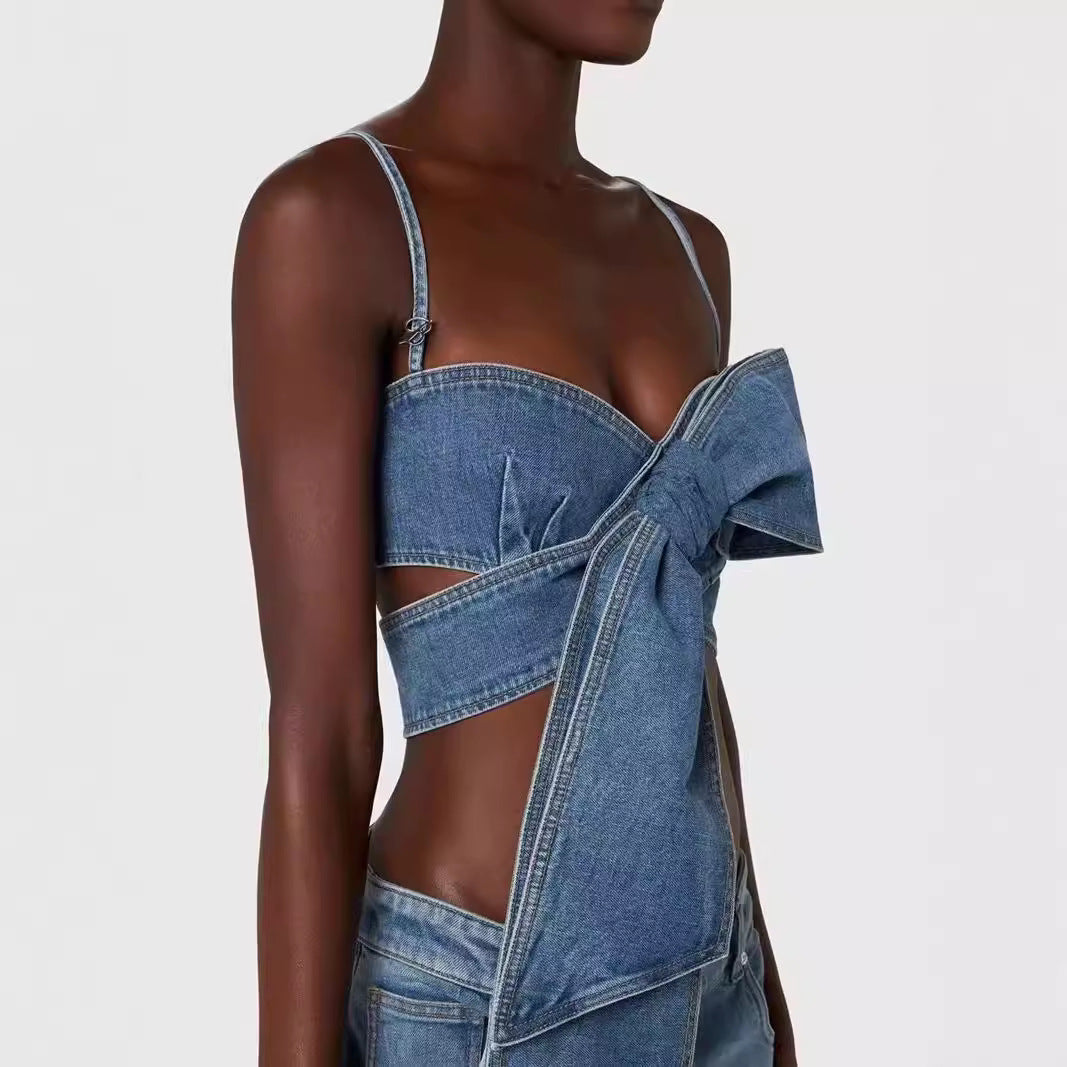 Sexy Camisole Tube Top Denim Trousers Suit