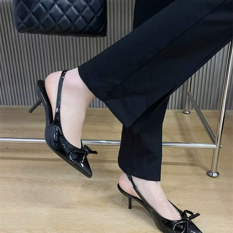 Solid Color Closed Toe Bow Stiletto Heel Pointed-toe Fashion High Heel Sandals For Women