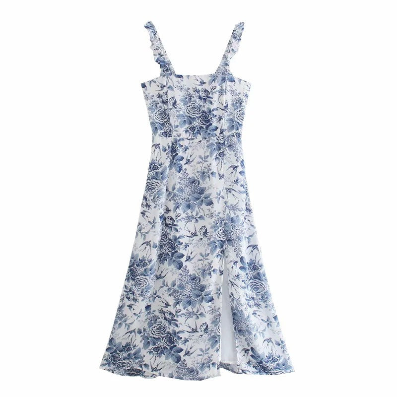 Retro Loose Comfortable Strap Printed Dress