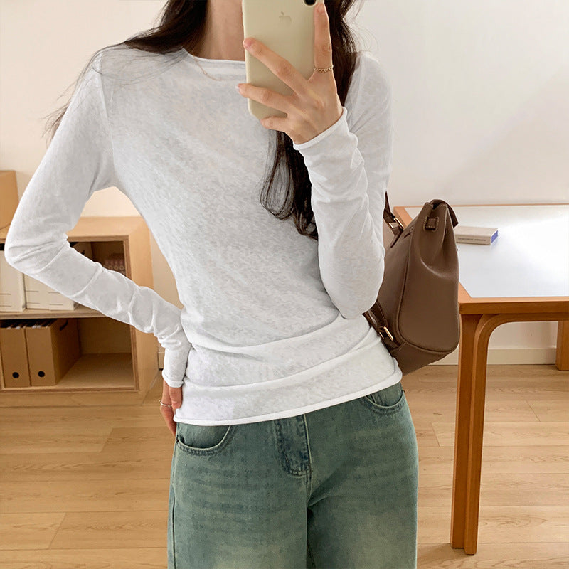 Pure Color All-matching Long Sleeve New Slim-fit Slimming Bottoming Shirt